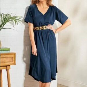 Soft Surroundings Go Lively Dolman Navy Midi Dress Flowy V-neck Everyday Style